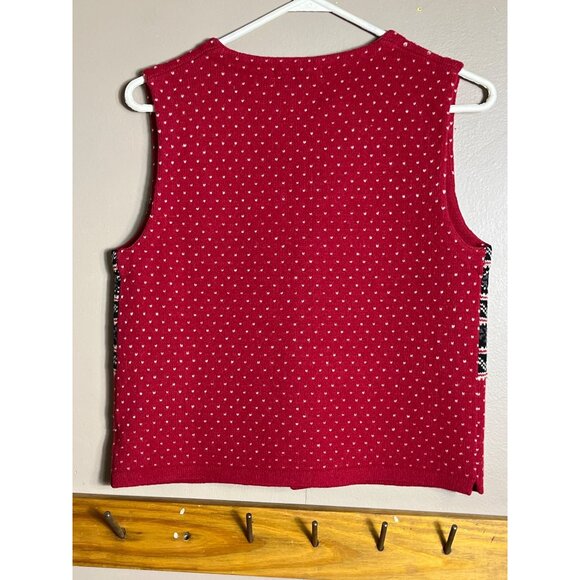 Eddie Bauer Wool Vest Fairisle Knit Red Vgt Heritage Equestrian Academia Wom XS - Picture 3 of 12